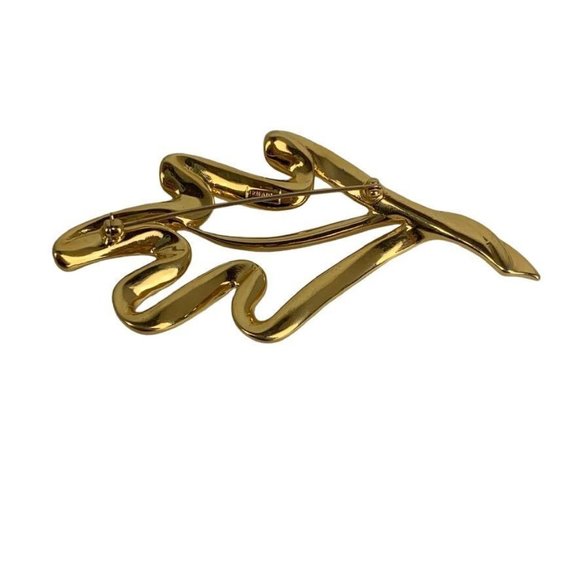 Vintage Trifari Gold Tone Modernist Stylized Oak Leaf Silhouette Pin Brooch 3.5" - Picture 5 of 8